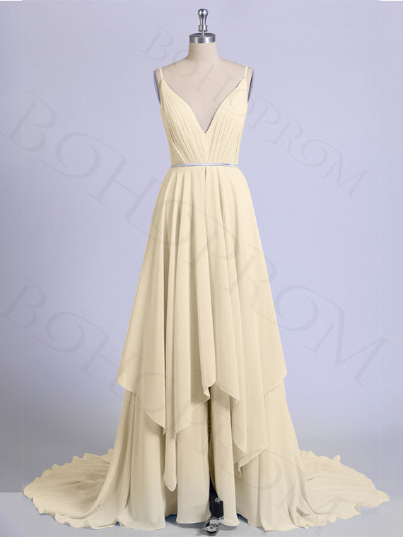 B243001_Pretty Poly Chiffon A-line Wrap Dress with Spaghetti Strap  V-Neckline and Rushed Bodice