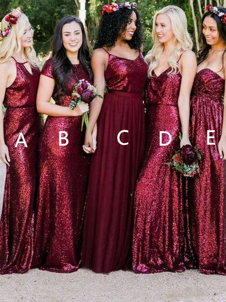 Burgundy sequin 2024 bridesmaid dresses