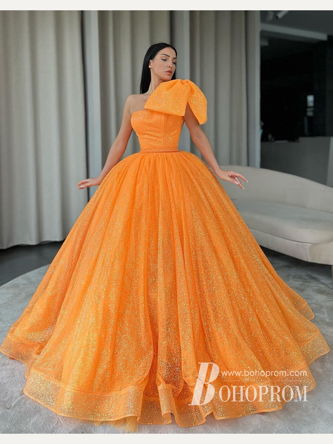 Orange Puffy Prom Dresses