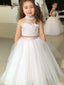Wonderful Tulle & Satin High-neck Neckline 2 Pieces Ball Gown Flower Girl Dresses FD079