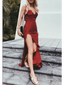 Mermaid Spaghetti Strap Floor-Length Lace Burgundy Prom Dresses HX00126