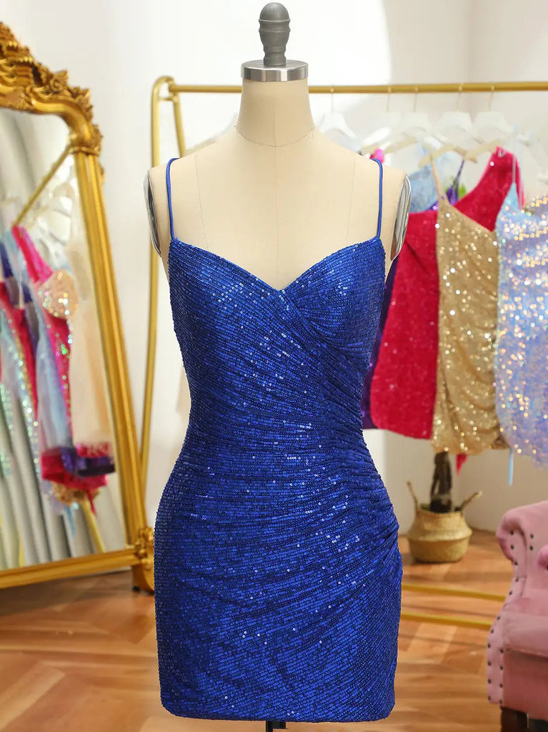 $79.99 Backless Sparkly Short Prom Dress Sequins Short Homecoming Dress PD2968