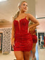 Red Appliqued Backless Sparkly Short Prom Dress Sequins Short Homecoming Dress PD2972
