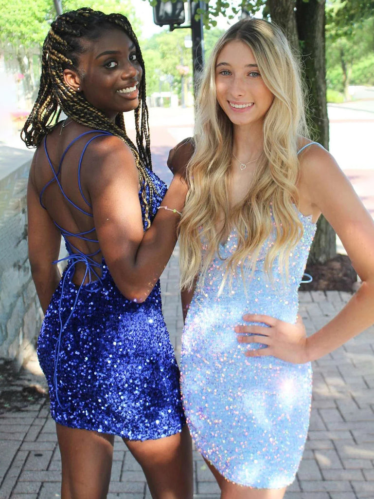 $79.99 Backless Sparkly Short Prom Dress Sequins Cocktail Dress Short Homecoming Dress PD2977