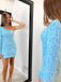 Sky Blue Sparkly Cocktail Dress Single Shoulder Short Homecoming Dress PD2978