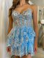 Sky Blue Sweetheart Neck Layered Sequins Lace Homecoming Dress Short Prom Dress PD2985