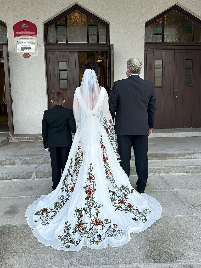 Flowy Chiffon Wedding Gown with Colorful Appliques Garden Wedding Dress WD2003