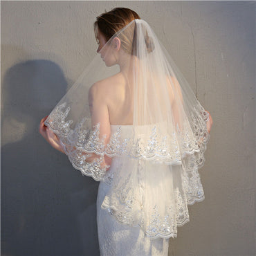 Traditional Drop Veils Ivory Tulle & Lace Wedding Veil ALC008