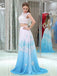A-Line Scoop-neck Sweep Train Chiffon Appliqued Two Piece Prom Dress 3095