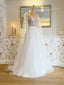 3D Flowers See Through Bodice Bridal Gown V Neck Wedding Dress with Detachable Sleeves WD1907