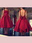 Spaghetti Straps Satin Backless Bowknot A-line Tea Length Prom Dresses  Evening Gowns PD530