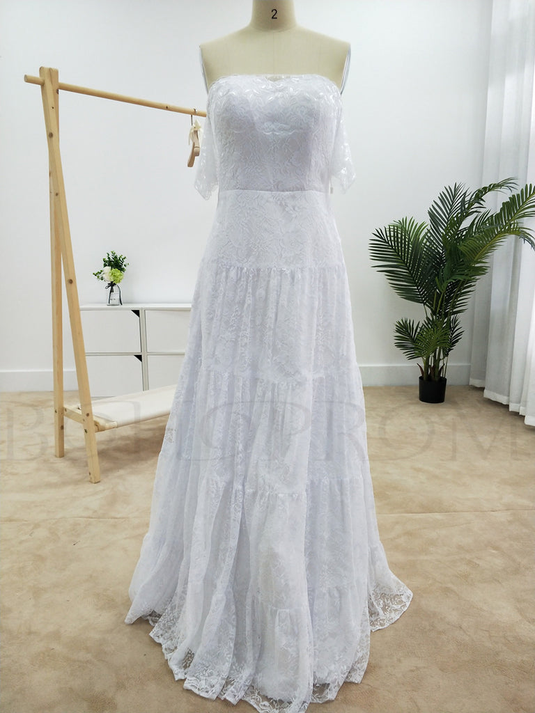Modern Lace Off-the-shoulder Neckline A-line Wedding Dresses WD148