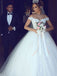 Ball Gown Off-Shoulder Sweep Train Tulle Appliqued Wedding Dresses SWD037