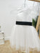 Modest Satin & Tulle Jewel Neckline Tea-length A-line Flower Girl Dresses FD006