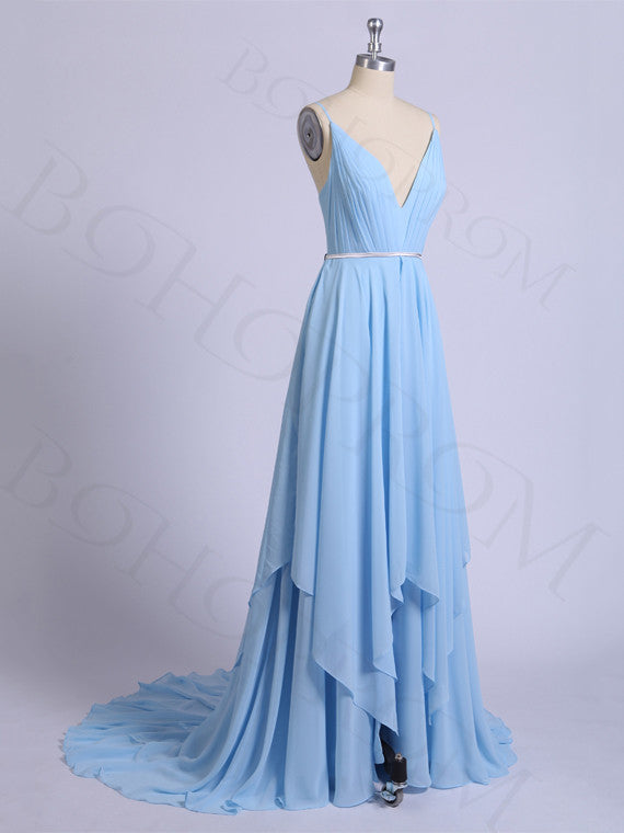Stunning Chiffon Prom Dresses A-line Spaghetti Straps With Slit PD234