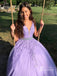 A-line V-Neck Sweep Train Tulle Appliqued Rhine Stone Prom Dress 3091