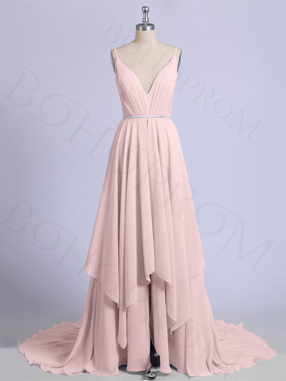 Stunning Chiffon Prom Dresses A-line Spaghetti Straps With Slit PD234