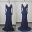A-line V-neck Sweep Train Lace Simple Long Sleeve Bridesmaid Dresses ABC00017