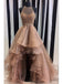 A-line Beaded Bodice Halter Organza High Low Prom Dresses APD2766