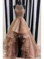 A-line Beaded Bodice Halter Organza High Low Prom Dresses APD2766