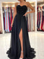 Strapless Sweetheart Neck Prom Gown with High Slit Black Prom Dress PD2866