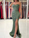 $138.99 Dusty Sage Strapless Trumpet Prom Dress Thigh Slit Mermaid Prom Gown PD2867