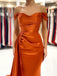 Rust Off the Shoulder Evening Dress Mermaid Satin Prom Dress with Flap PD2869