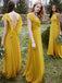 Elegant V-neck A-line Bridesmaid Dresses Chiffon Short Sleeves Gowns BD122