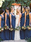 Modest Long Chiffon Bridesmaid Dresses A-line V-neck Gowns BD126