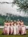 Alluring V-neck Lace A-line Bridesmaid Dresses Satin Gowns BD130