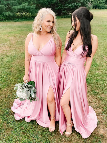 Spaghetti Straps Chiffon A-line Bridesmaid Dresses With Split BD148