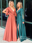 Delicate Satin V-neck Neckline A-line Long Sleeves Bridesmaid Dresses BD166