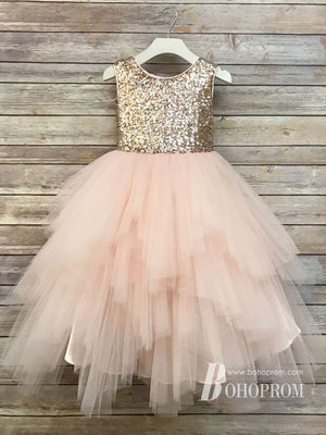 Shimmering Sequin Lace & Tulle Scoop Neckline Knee-length Ball Gown Flower Girl Dresses FD057