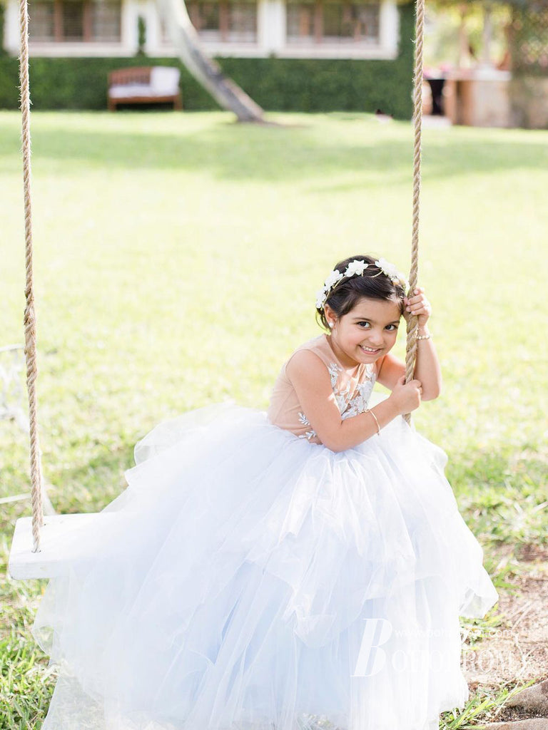 Charming Tulle Scoop Neckline Ball Gown Flower Girl Dresses With Appliques FD096