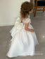 Sweet Satin Jewel Neckline Short Appliqued A-line Flower Girl Dresses With Beadings FD084