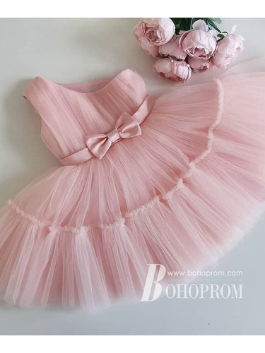 Modern Tulle & Satin One-shoulder A-line Bowknot Flower Girl Dresses FD105