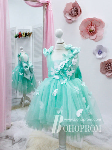 Cute Tulle & Satin Square Neckline Appliques A-line Flower Girl Dresses FD106