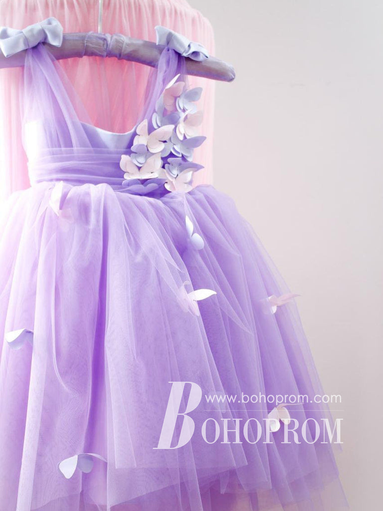 Cute Tulle & Satin Square Neckline Appliques A-line Flower Girl Dresses FD106