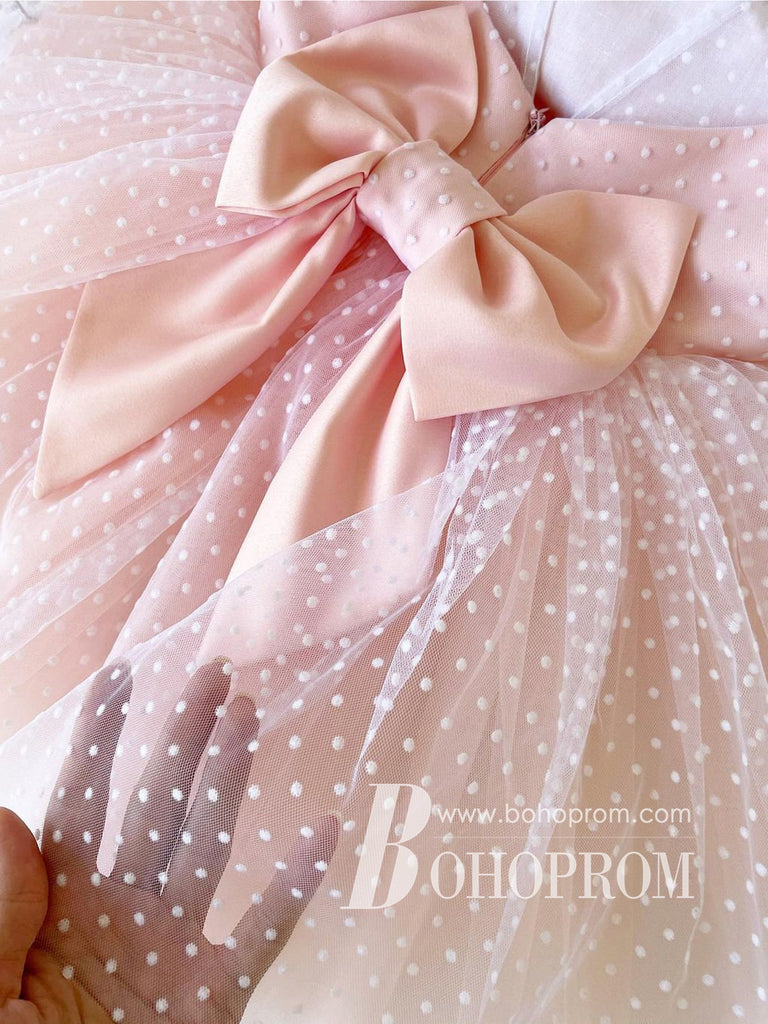 Delicate Polka Dot Tulle Bowknot Long Sleeves Flower Girl Dresses FD109