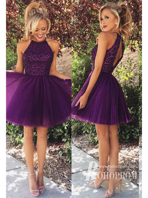 Eye-catching Tulle Jewel Neckline A-line Homecoming Dresses With Beadings HD026