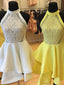 Brilliant Satin High-neck Neckline A-line Homecoming Dresses With Appliques HD041