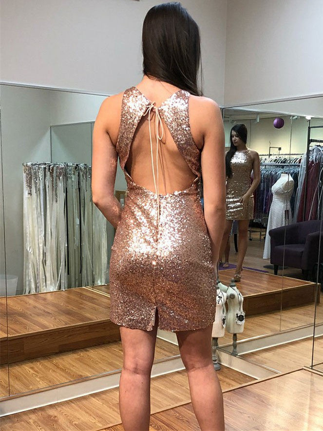 Shining Sequined Sheath Homecoming Dresses Sexy Short Gowns HD060
