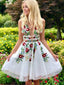 Glamorous V-neck A-line Homecoming Dresses Short Floral Gowns HD064