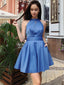 Simple A-line Homecoming Dresses Short Jewel Neck Satin Gowns HD135