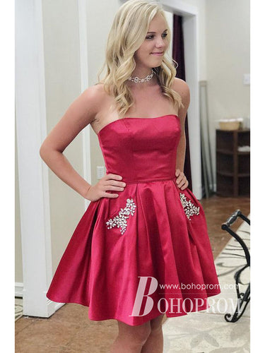 Attractive Satin Strapless Neckline Short A-line Homecoming Dresses HD155