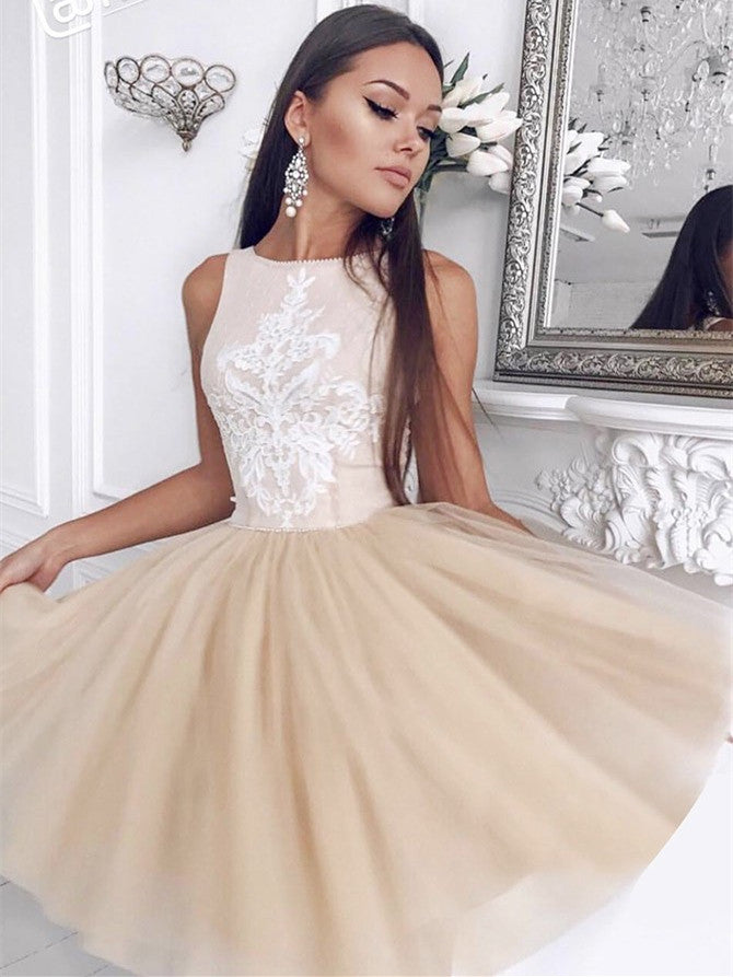 Modern Tulle Homecoming Dresses With Appliques A-line Gowns HD170