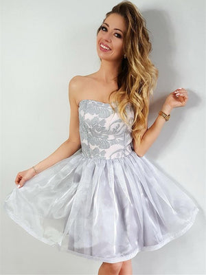 Charming Organza Short Homecoming Dresses A-line Appliqued Gowns HD182