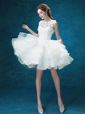 Chic Tulle Jewel Neckline Short A-line Homecoming Dresses With Flowers HD216