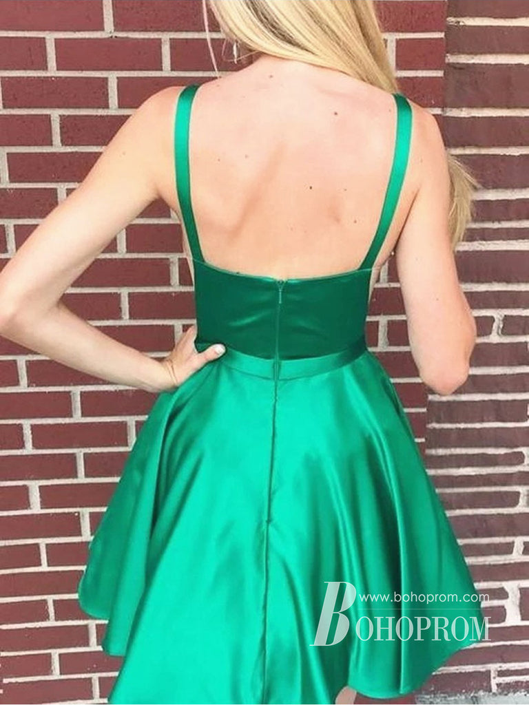 Simple Satin Jewel Neckline Short A-line Homecoming Dresses HD219