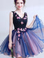 Unique Satin & Tulle V-neck Neckline Short A-line Homecoming Dresses HD222